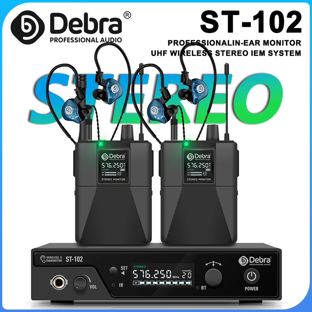 

Стереосистема беспроводных внутриканальных мониторов Debra ST-102 с технологией Bluetooth 5.0 и UHF, дальность передачи 80-300 метров для сцены