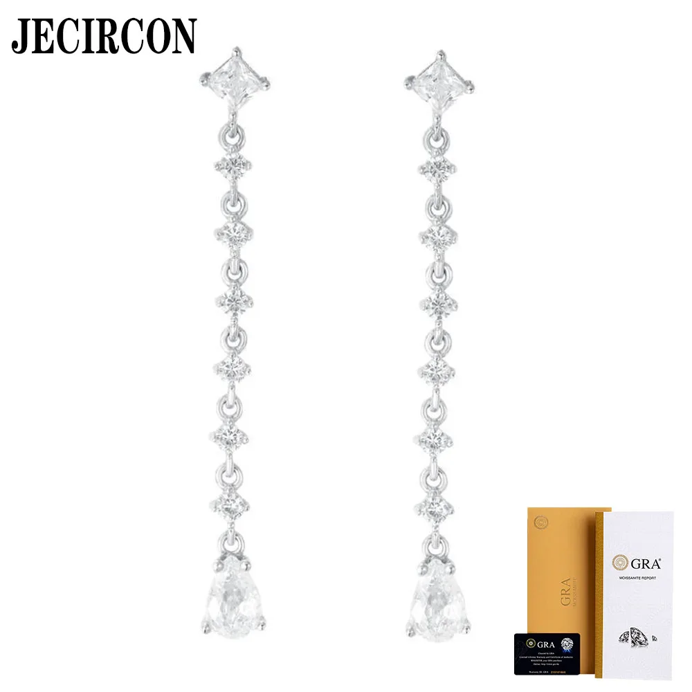 

JECIRCON S925 Sterling Silver Tassel Earrings 0.5ct Moissanite Long Ear Pendants ins Niche Design Slimming Personality Jewelry