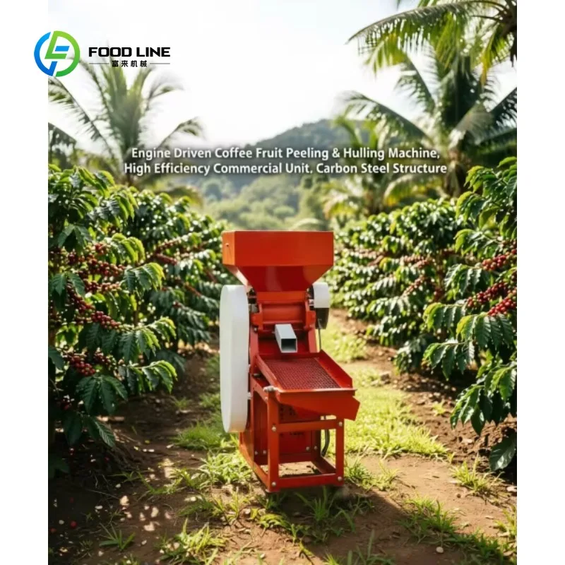 Customized Engine Driven Coffee Fruit Peeling & Hulling Machine, High Efficiency Commercial Unit, Carbon Steel Structure