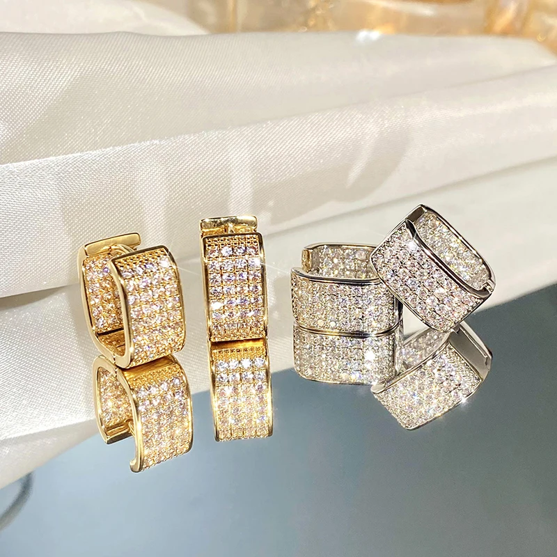 Huitan Trendy Paved Zirconia Hoop Earrings Female Fashion Jewelry for Daily Life Versatile Gold Color/Silver Color Accessories