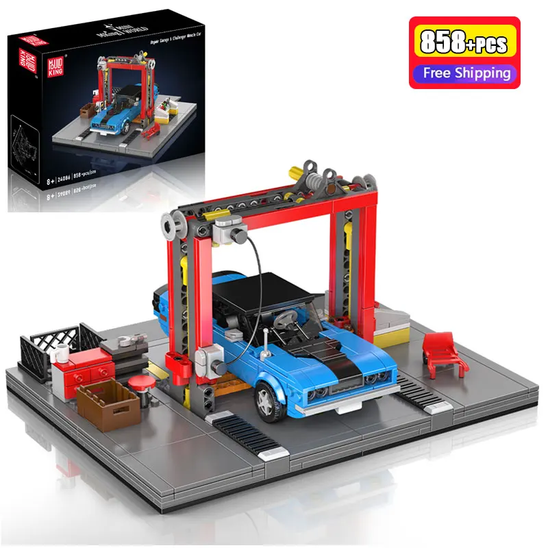 MOULD KING 24086 Repair Garage Workshop Building Blocks 858PCS Classic Muscle Car Model Retro City Diorama Bricks Toy Gift New