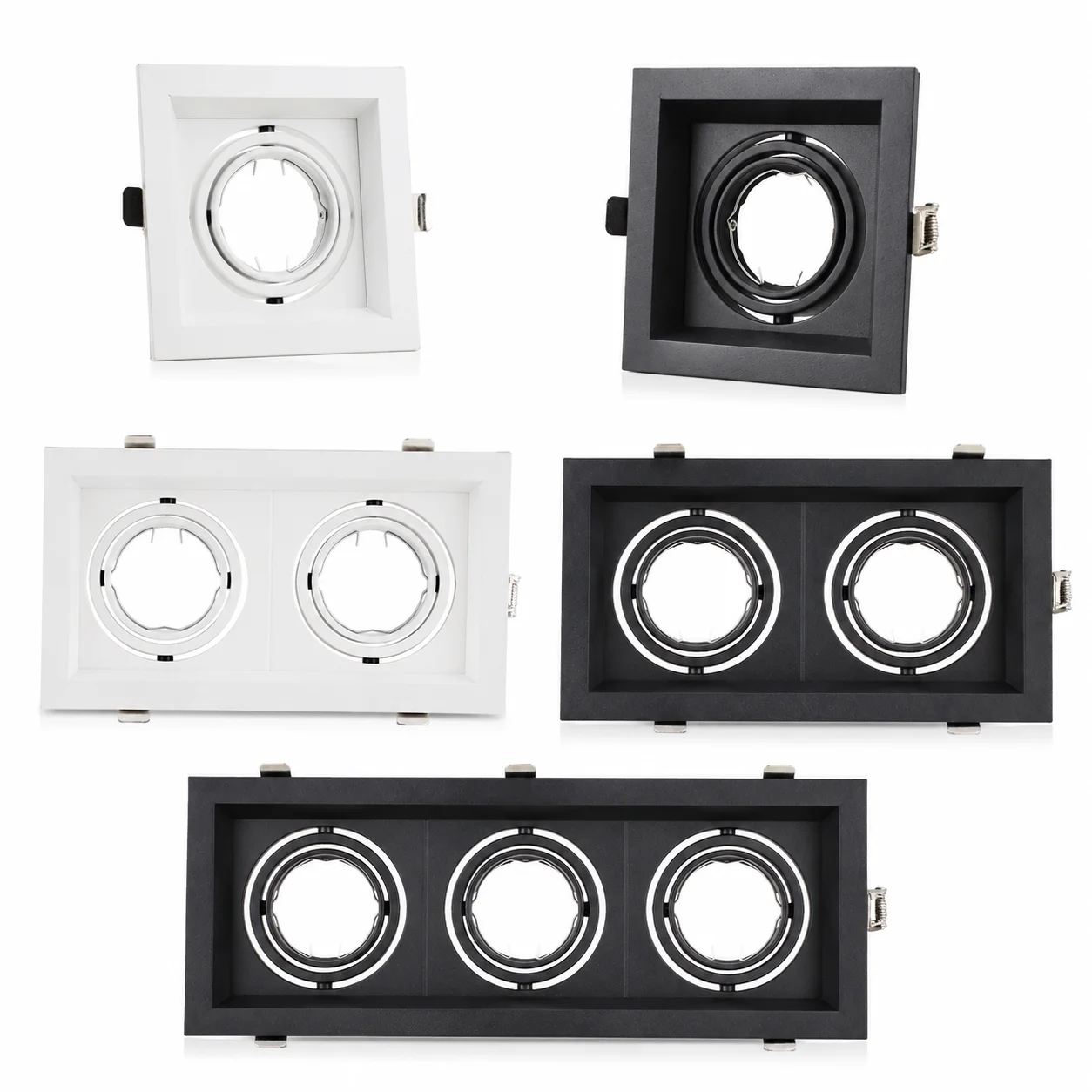 JOYINLED Square Recessed Light, Adjustable Black White Ceiling Lamp, GU10 MR16 LED Spotlight Holder, Halogen Built-in Fixture