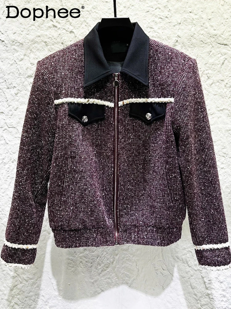 

Men's 2025 Autumn Winter New High-End Small Fragrant Jackets Men's Light Luxury Fashion Contrast Color Splicing Lapel Jackets