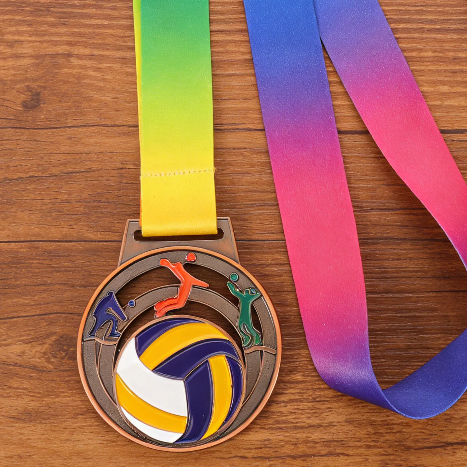 5Pcs Volleyball Competition Medals Zinc Alloy Golden Metal Sports Award Medals with Neck Ribbon for School Club Corporate Events
