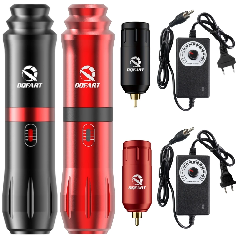 DQFART Hot V6 Black&Red Electric Wireless Tattoo Machine US EU Adapter RCA Detachable Battery For Professional Tattoo Artists