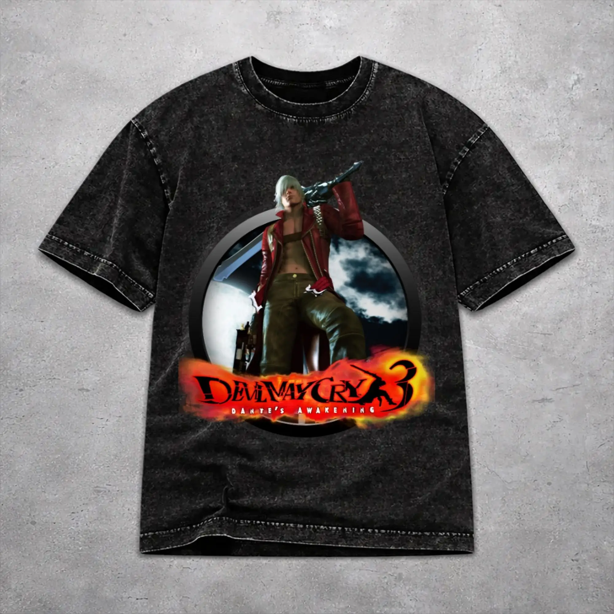 Devils May-Cry 3 T Shirt Vintage Washed Style For Men Women Cotton T-Shirts Tee Tops