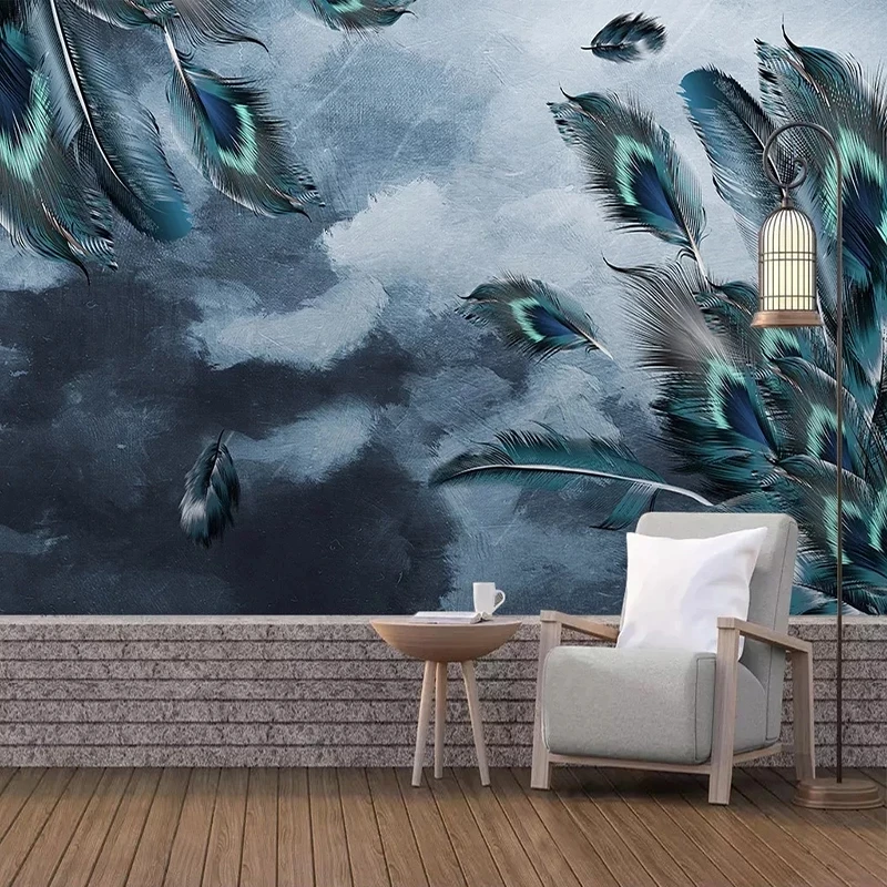 Custom 3D Wallpaper Blue Peacock Feather Art Bedroom Study Mural Living room sofa TV background wall restaurant Hotel photo 8d