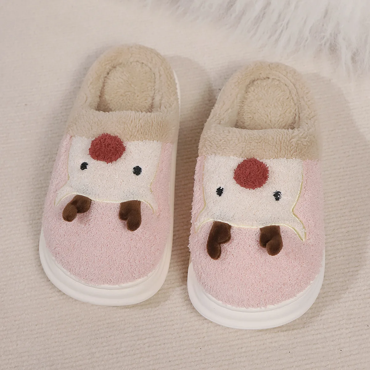 Smile Elk Couple Slippers Christmas Day Antler Wool Slippers Indoor And Outdoor Warm Non-slip Comfortable Casual Cotton Slippers