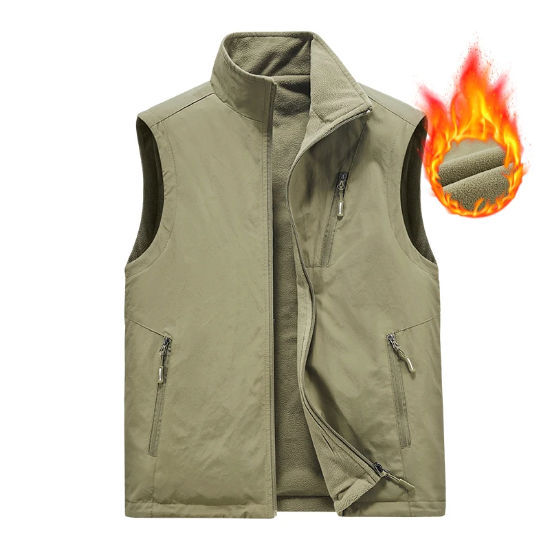 

Men's Winter New Style Vest Male Double-sided Cardigan Vests Fleece Vest Casual Men Thick Vest Tactic Casual Fish Vests Clothes