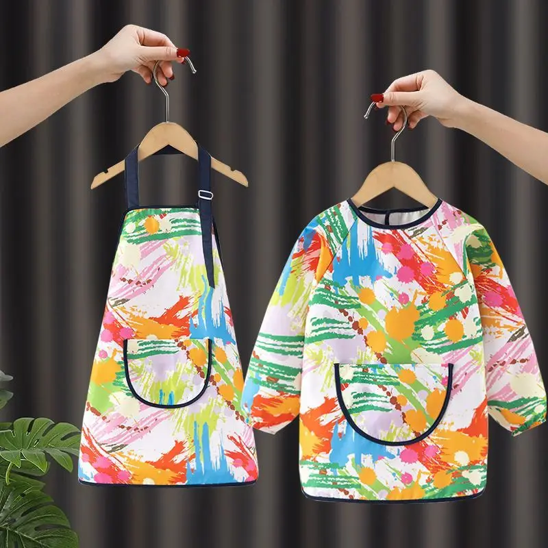 Kids Graffiti Apron Waterproof Printing Bib Art Boom Pattern Dress Children Gift Drawing DIY Painting Gown Long Sleeve Apron New
