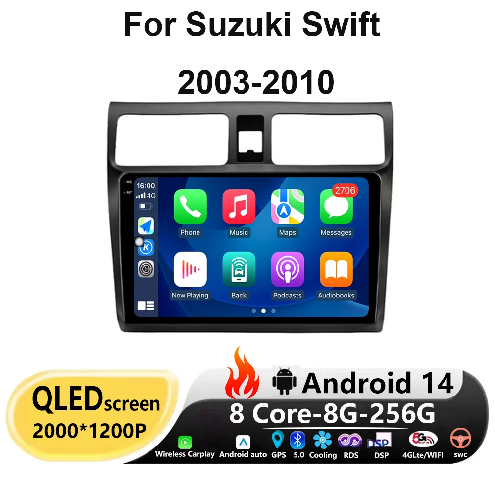 

10" For Suzuki Swift 2003-2010 Carplay Auto Android 14 Car Radio Multimidia Video Player GPS Navigation 4G WIFI BT Head Unit DSP