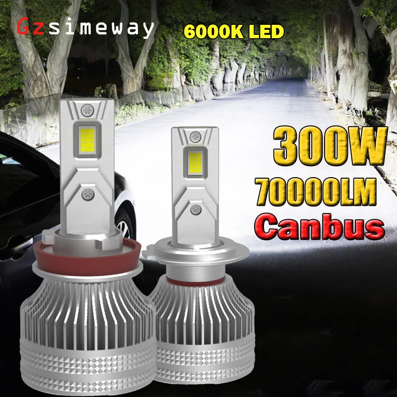 

2pcs H4 Led Car Light H7 H1 Canbus H8 H11 Headlamp 300W 70000LM 9005 9006 H3 Auto Fog Lamp 6000K ,plug and play