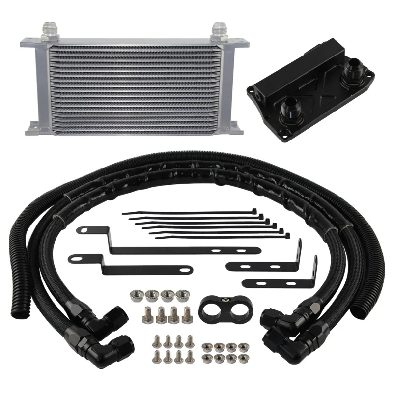 Black/Silver 19 Row AN10 Oil Cooler Filter Adapter Kit For Mercedes BENZ M278 M157 4.7L/5.5L V8 Engine Aluminum