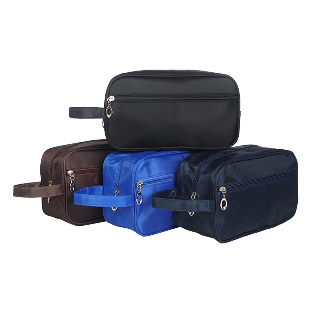 حقيبة أدوات الزينة للسفر ذات سعة كبيرة ومنظم مكياج قابل للغسل للرجال والنساء باللون الأزرق الداكن للرحلات الخارجية