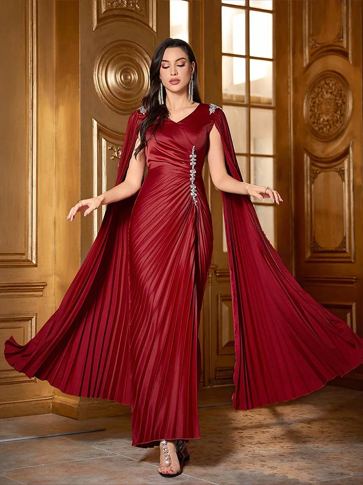 

Luxury Banquet Diamonds Floor-Length Cloak Evening Dress Wedding Gown Dubai Kaftan Women Muslim Cape Abaya Morocco Vestidos Robe