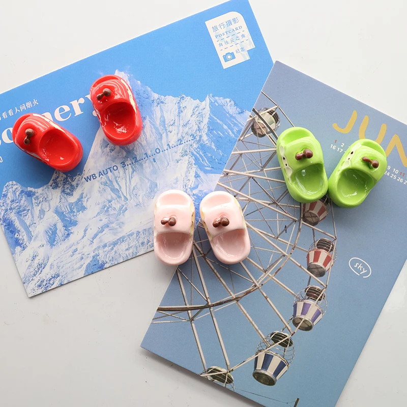 2/6Pcs New Green Pink Red Apple Slippers Resin Fridge Magnets Back Strong Magnetic Perfect for Refrigerator Home Traceless Decor