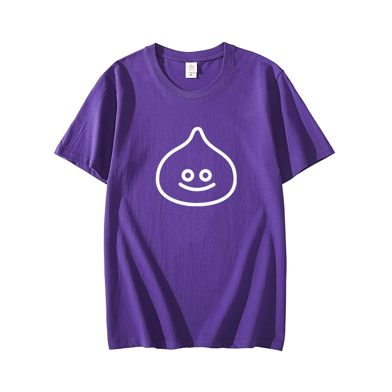 Dragon Quest Slime Expression Print Summer Cotton T Shirts Men Simple O Neck Stretch Solid New Tops Clothing Casual Tshirt