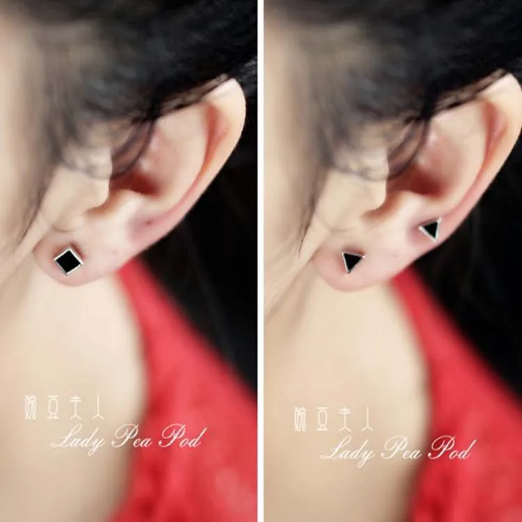 Stylish Silver-Plated Geometric Stud Earrings Collection, Black Enamel, Various Shapes, Perfect for Daily Wear, Ideal Gift Set