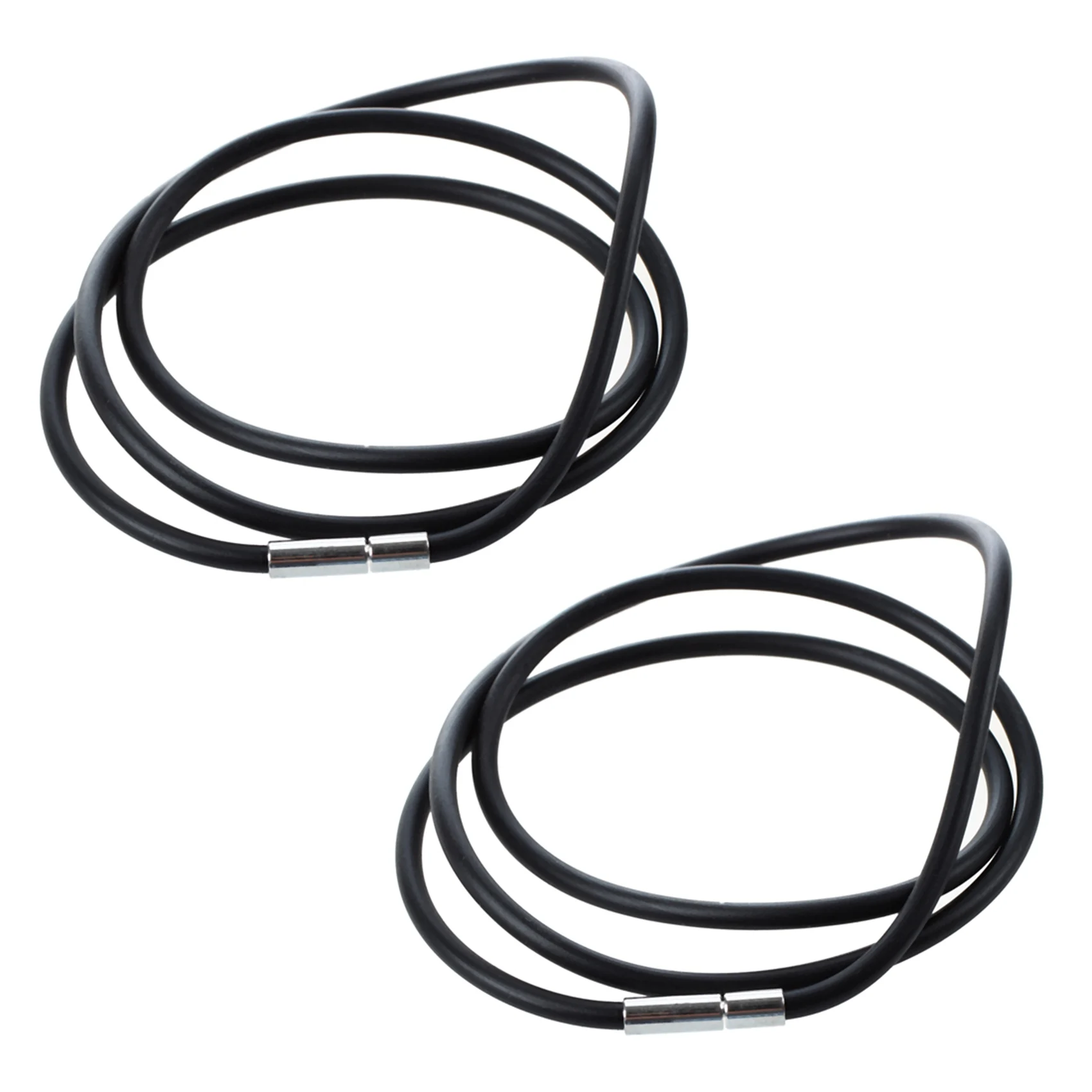 Y42A-2Pcs 25.5 Inch 3MM Rubber Neck Cord Necklace With Stainless Steel Closure - Black