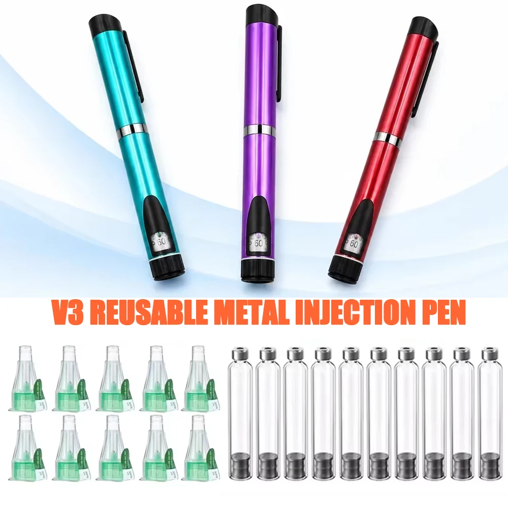V3 Reusable Metal Injection Pen Adjustable Dose 3ml Cartridge Subcutaneous Injector Aesthetic Durable Precise Home Use