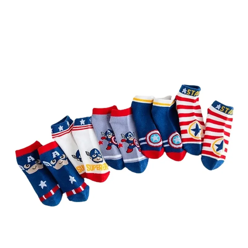 5 Pairs Spiderman Children Socks Anime Kids Boys Short Sock Iron Man Captain America Cartoon Baby Summer Spring Boat Socks 1-12Y