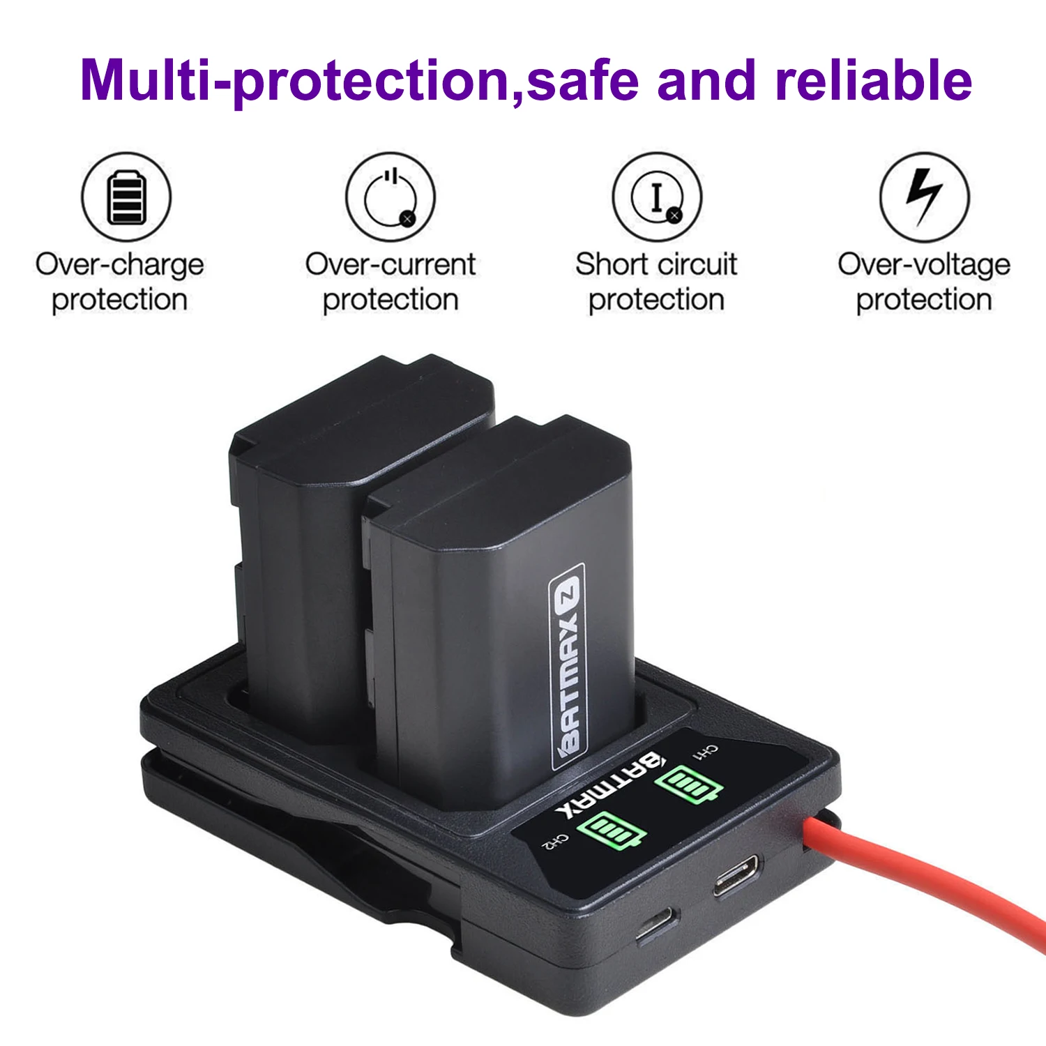 Carregador Dual USB com Tipo C LCD, 2X, 2280mAh, NP-FZ100, NPFZ100, NP FZ100, Bateria para Sony Alpha A7III, A7R III, A9, Alpha 9, A7R3