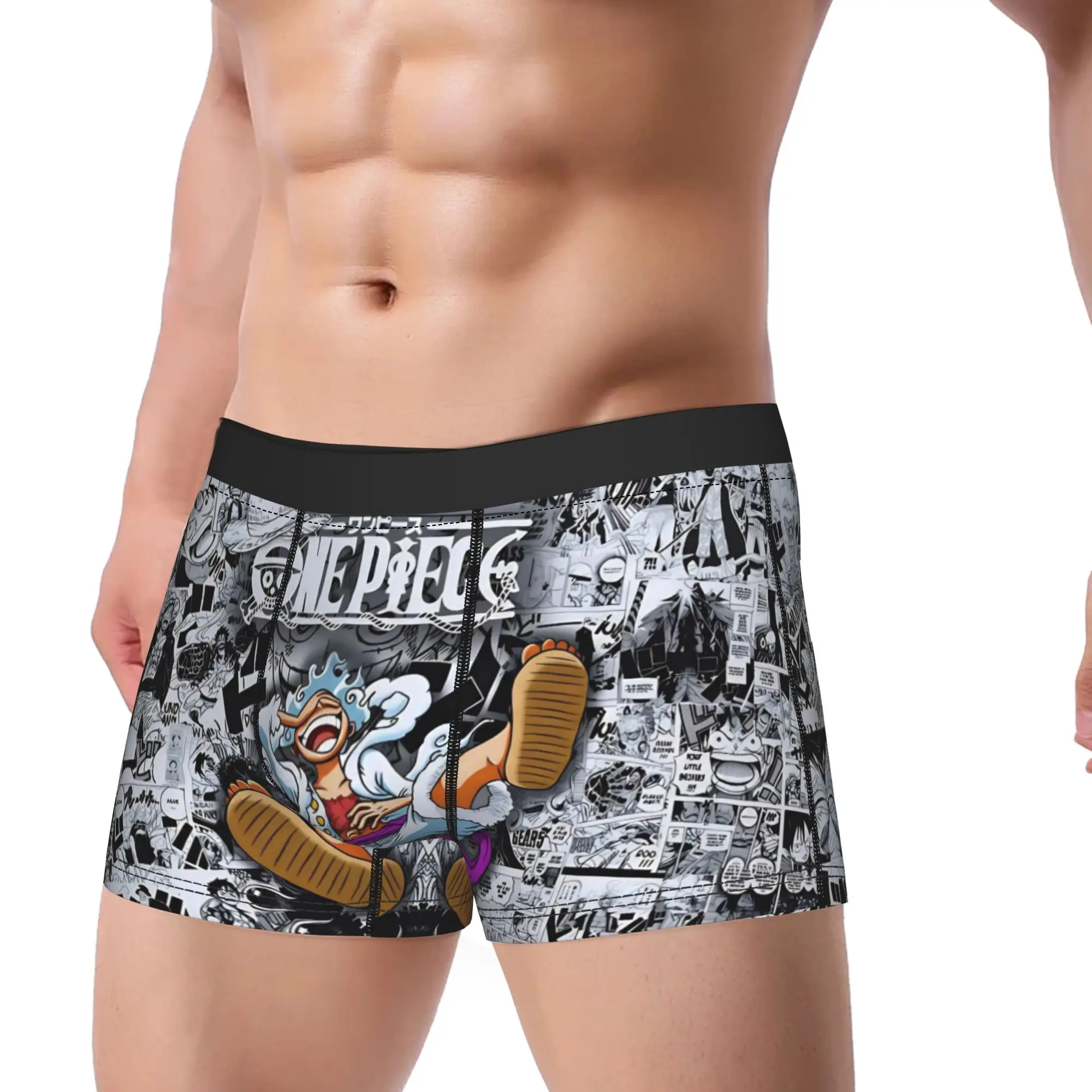 Men Boxer Briefs Shorts Panties One Piece Manga Monkey D Luffy Gear 5  Soft Underwear  Male Novelty M-XXL Underpants