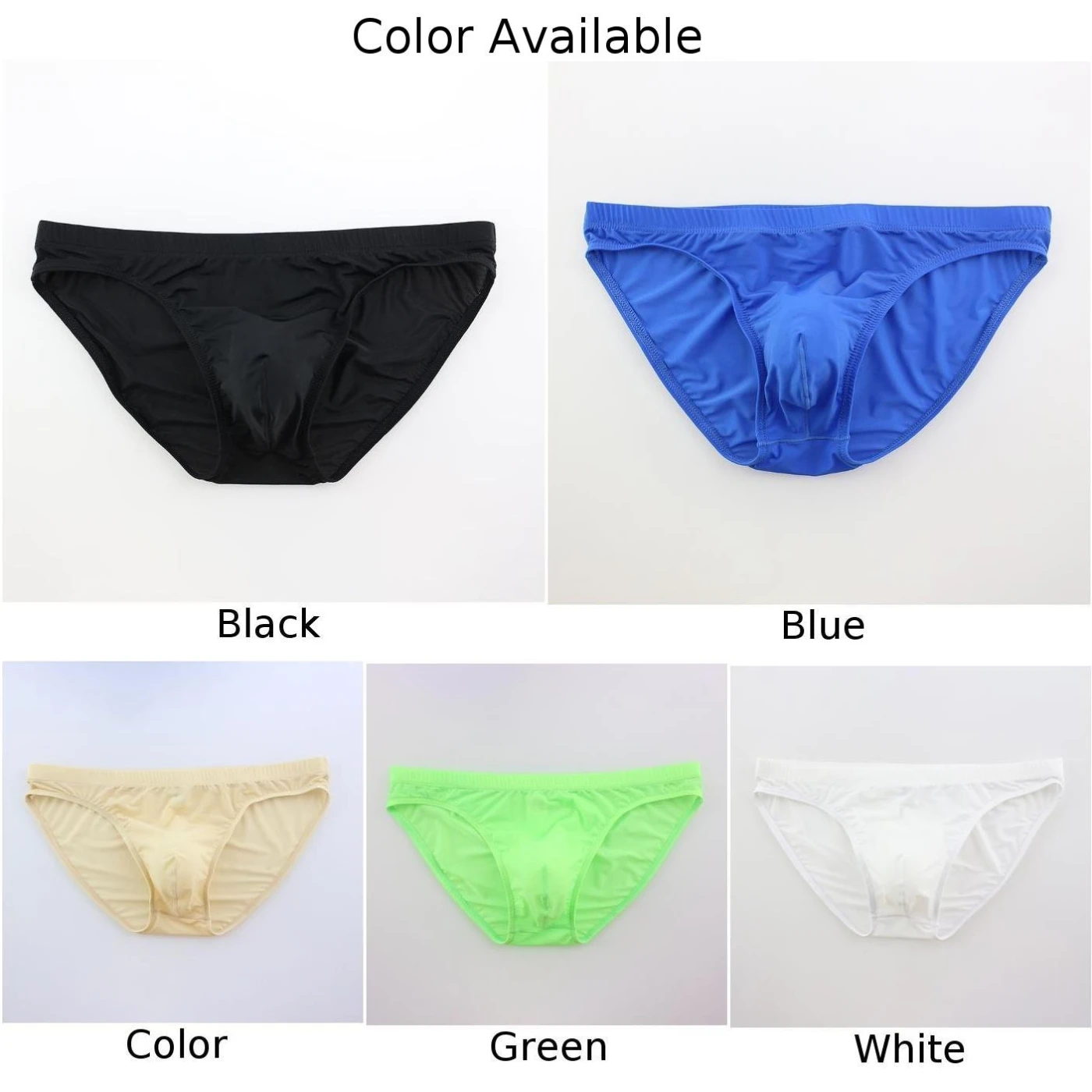 Briefs Men Ice Silk Lingerie Low Waist Soft Underwear See-Through Bikini Brief U Convex Pouch Thongs Trunks Cool Male Panties