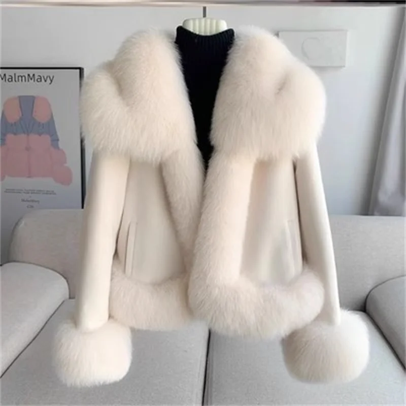 Coffee Down jacket+Fur Integrated 2024 winter New Faux Fur Collar Fashion Fur Warm Coat For Women Fur Jackets Khaki High-Quality