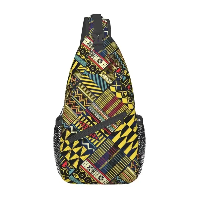 Patchwork Kitenge Ankara Nigeria Sling Bag for Cycling Camping African Geometric Art Crossbody Chest Backpack Shoulder Daypack