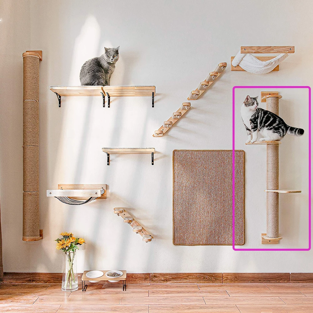 Cat Tree With Scratching Posts 2 Perches Platforms Wall Mounted Sisal Scratcher Hammock For Cats Kittens Climb Play Rest