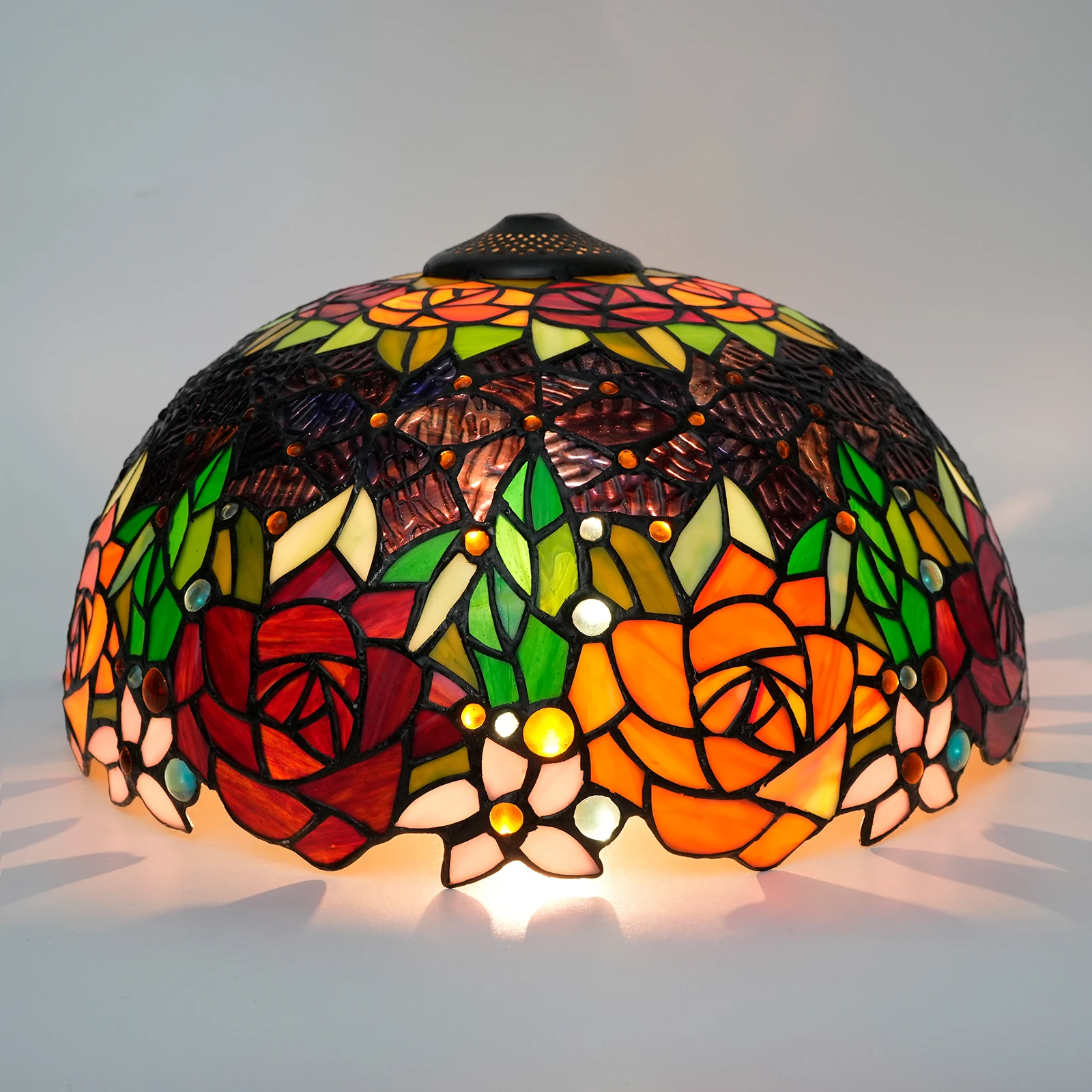 16 Inch elegant Stained Glass Lamp Shade Replacement Vintage Rose Lampshades Only with Cap Fit for Bedside Reading Floor Lamp