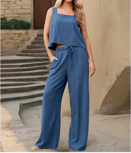 

Women's Two-Piece Set Simple Commuting Fashion Casual Suit with Camisole Top and Straight Leg Pants Two Piece Set of Pants