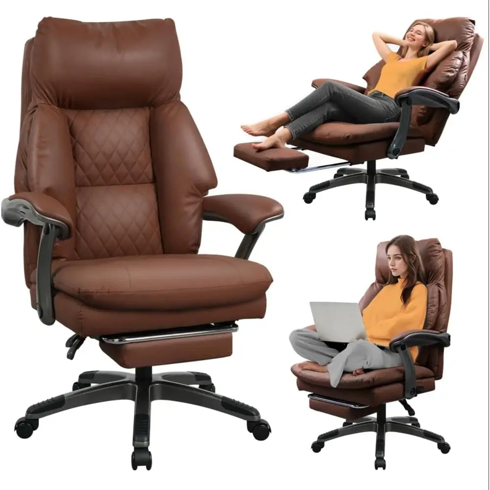 

Ergonomic Reclining Office Chair with Footrest, Cooling & Heated Lumbar Support, for Big & Tall up to 400 lbs, Light Coffee