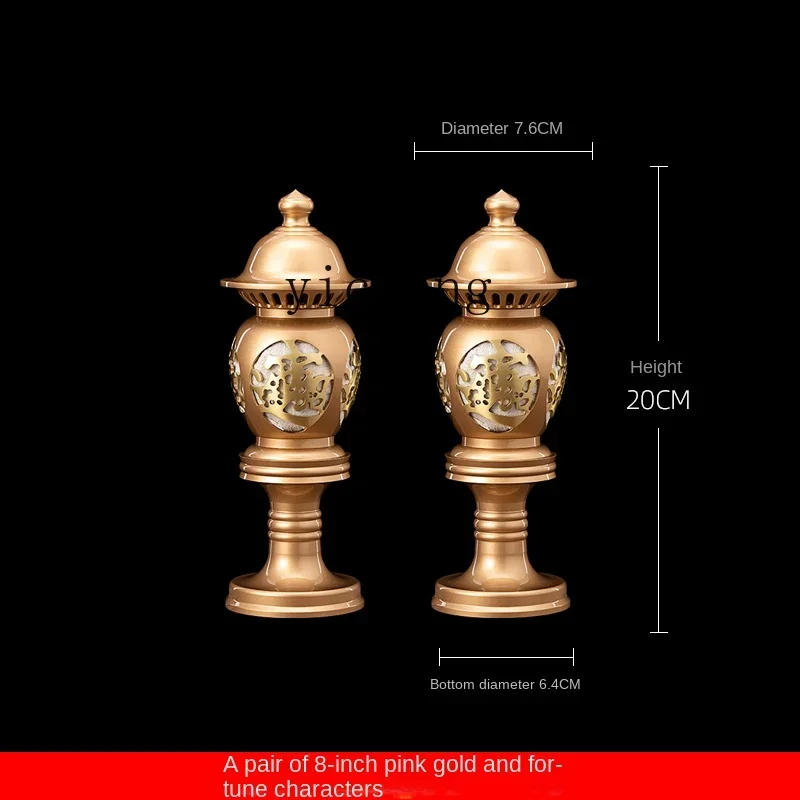 ZZc Brass Buddha Offering Ornaments Household a Pair of Buddhist Hall New Buddha Front for Decoration Electric Candle