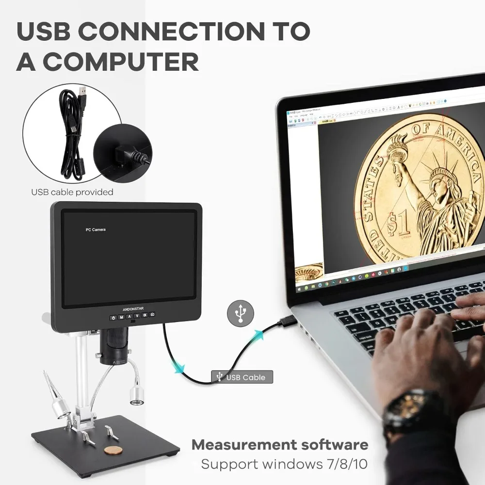 Microscópio Digital Coin HDMI para Adultos, Gravação de Vídeo, AD249S-M, 2000x, 3 Lens, 2160P, UHD, 10,1"