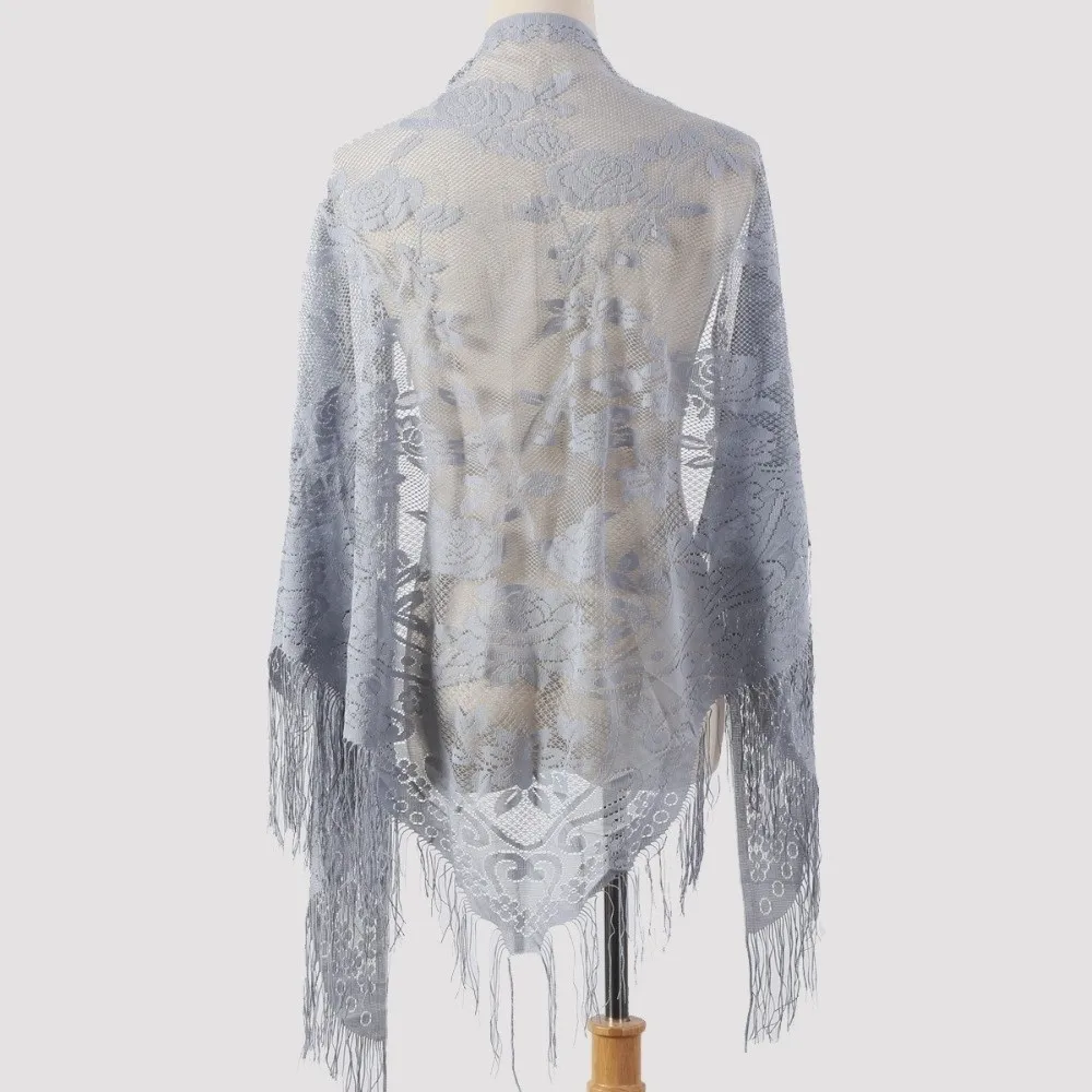 Tassel Patchwork Women Tulle Shawl V-Neck Cardigans With Tassel Wedding Bridal Shawl Hollow Multicolored Mantilla Lace Veil