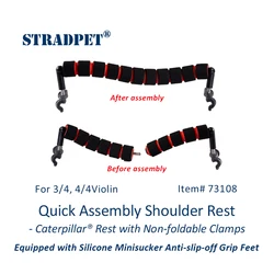 STRADPET Quick Assembly Shoulder Rest with Minisucker Anti-slip-off - Caterpillar Rest, Only 31g, for 1/2-3/4-4/4 violin