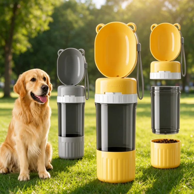 2-in-1 Leakproof Pet Feeding Bottle | Portable Dog Cat Travel Bowl for Outdoor Adventure | Compact Dual Storage Cup