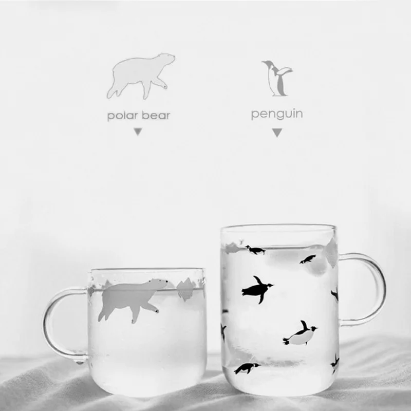 Tuuli Originality Polar Bear Penguin Pretty Glass Cup Lover Mocha Coffee Cafe Milky Tea Mugs Caneca Copos Xicara Tumbler As Gift