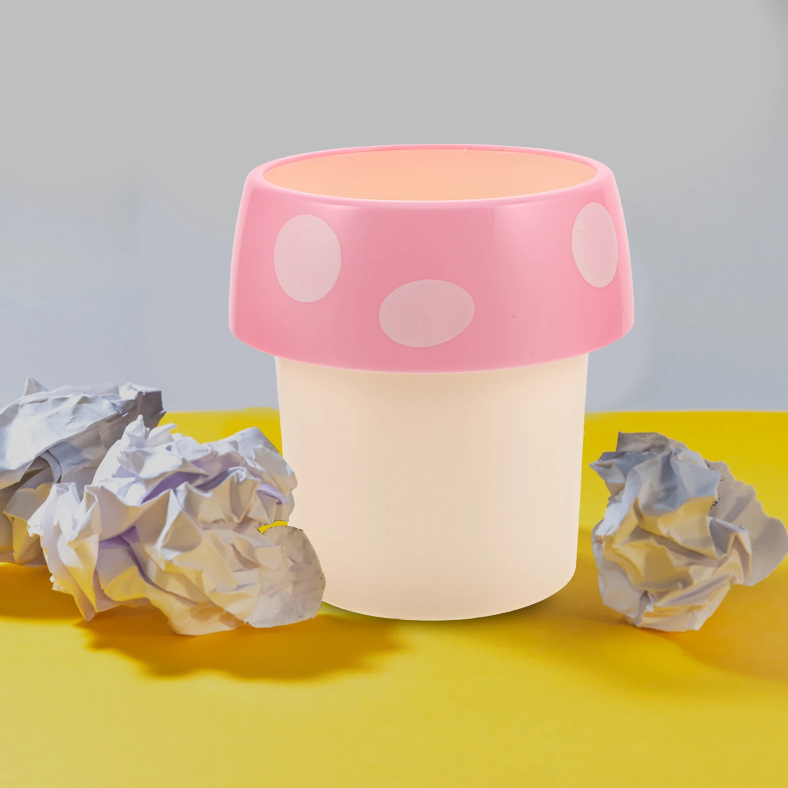 

Creative Mushroom Trash Can Makeup Brush Organizer Tiny for Countertop Household Desk Waste Bin Plastic Desktop Cute