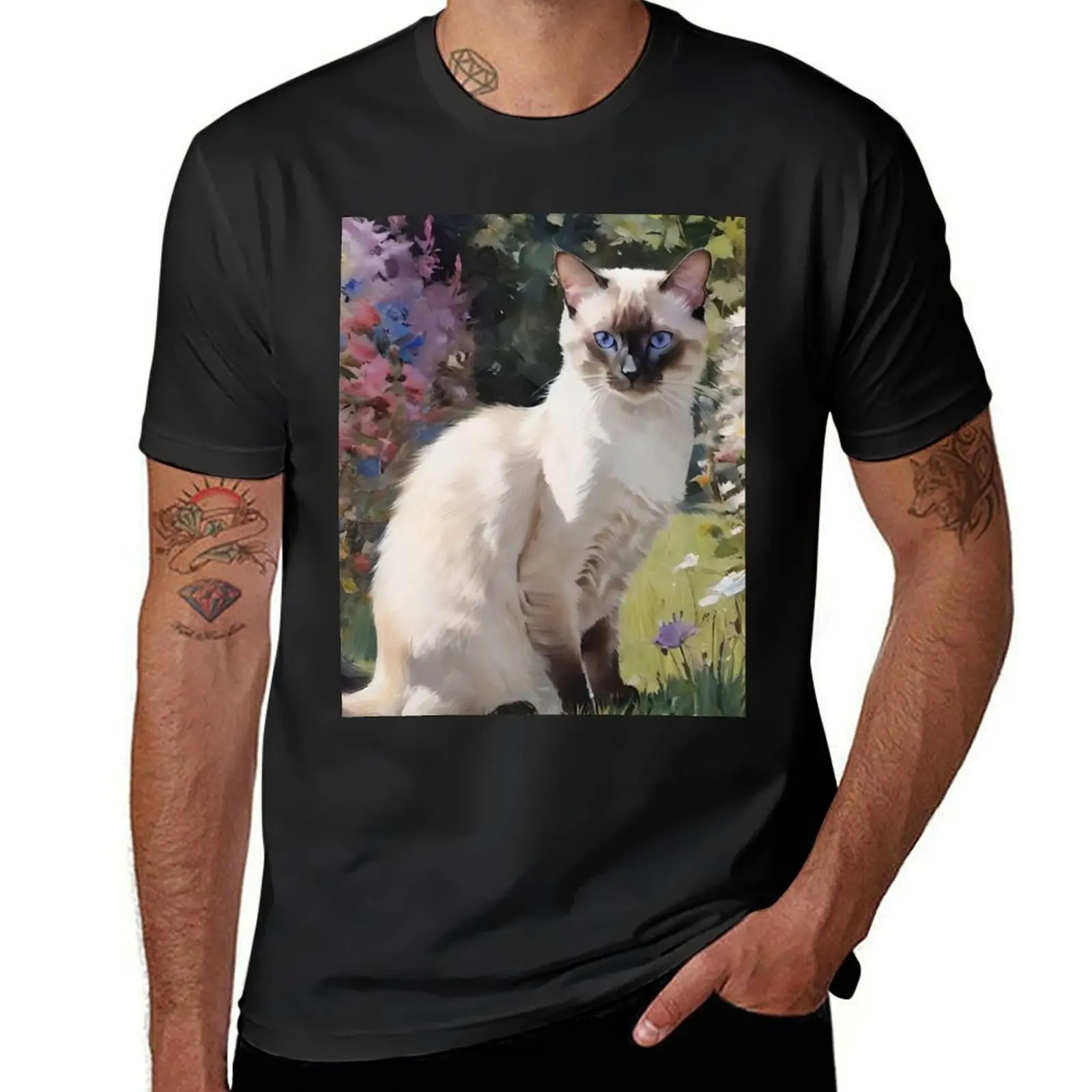 Siamese Cat and Flower T-Shirt customs design your own funnys mens funny t shirts