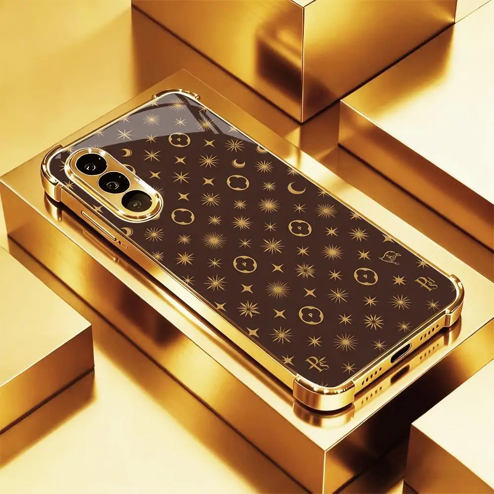Elegant Brown Gold Celestial phone case glass s26 ultra case s25 ultra case for Samsung Galaxy S26 S25 S24 S23 S22 FE,Ultra,Plus