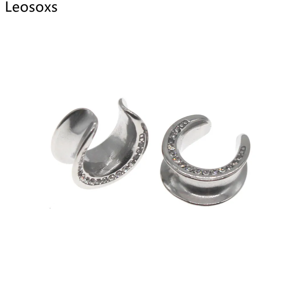 

Leosoxs 1 Pair 6-25mm Stainless Steel Crystal Saddle Ear Tunnel Plugs Ear Piercing Ear Expander Gauge Body Jewelry Oreja