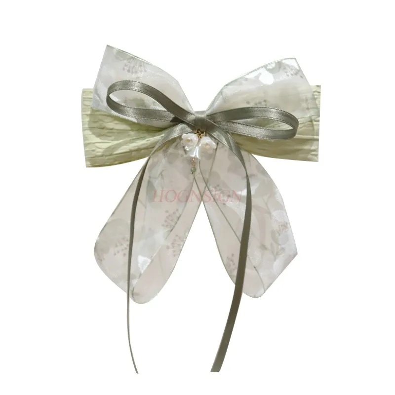 Mesh large bow shaped spring clip with half tied high ponytail clip hairpin headwear in spring