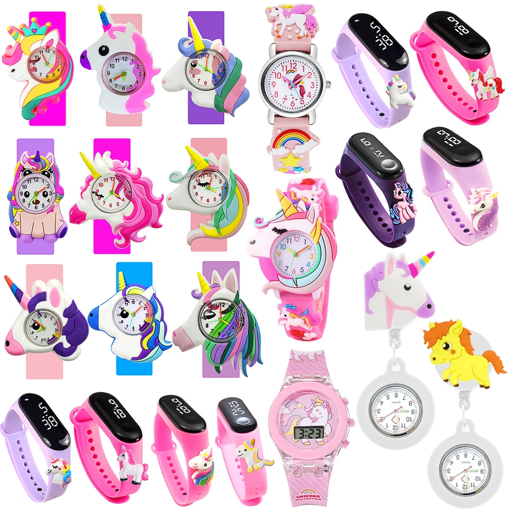 

Детские часы с изображением единорога, для мальчиков и девочек, для школьников, кварцевые электронные часы для экзаменов