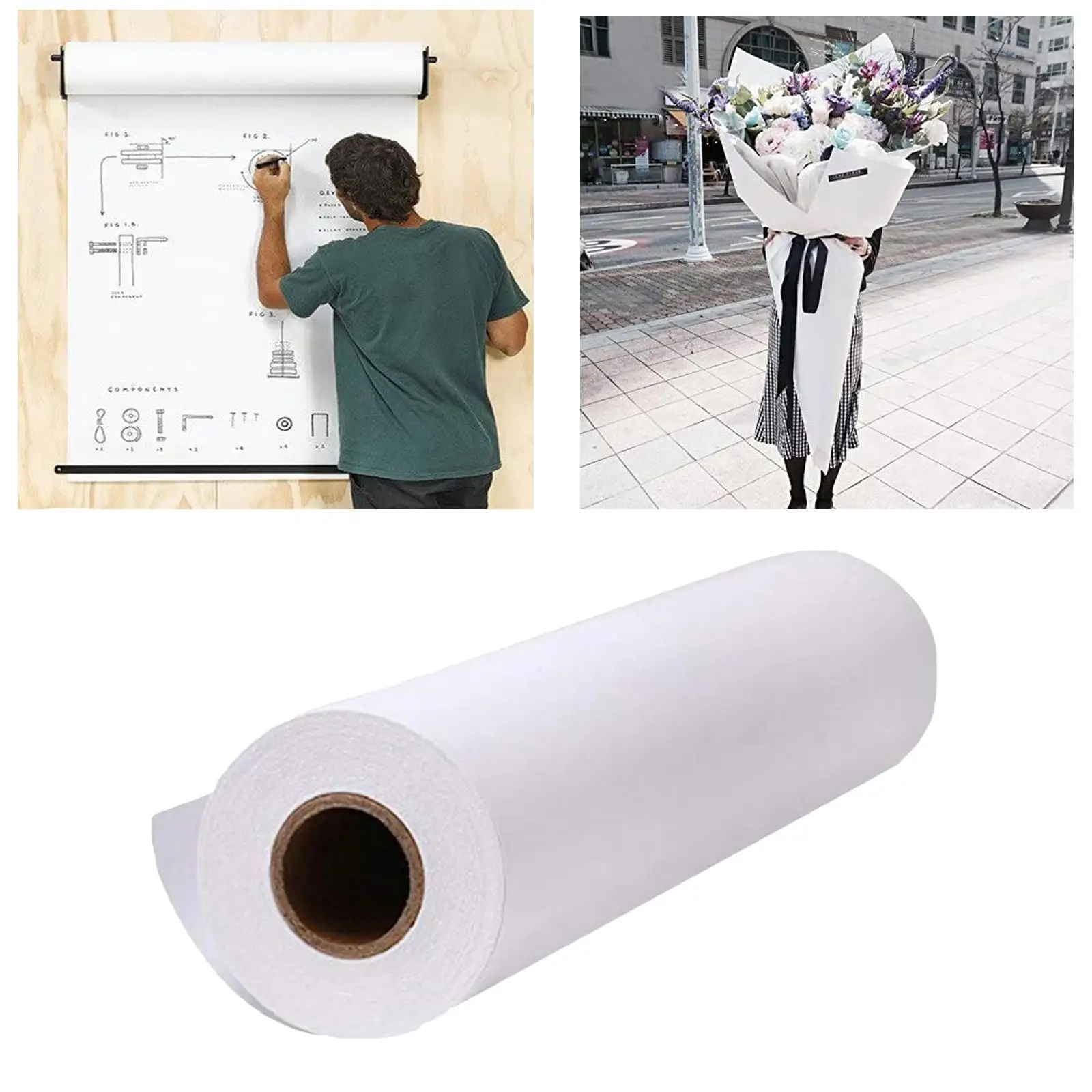 Rollo de papel Kraft para manualidades, papel reciclable para colorear y dibujar, suministros de arte para acuarela, color blanco, 10/20/30m