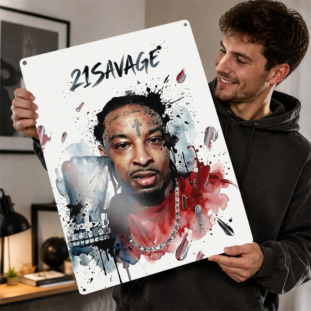 21 Savage Portrait Textured Poster Customized Metal Tin Sign Album Era Tribute Wall Art Perfect Birthday Gift For Hip Hop Fans