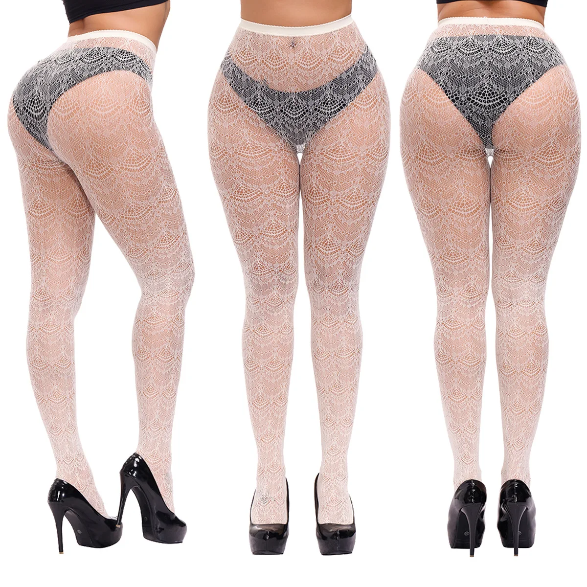 Sorbern 5 Pairs Lace Flower Long Stockings Pantyhose High Elastic Hollow Tights Black Hosiery Mesh Fishnet Stockings Multi Color