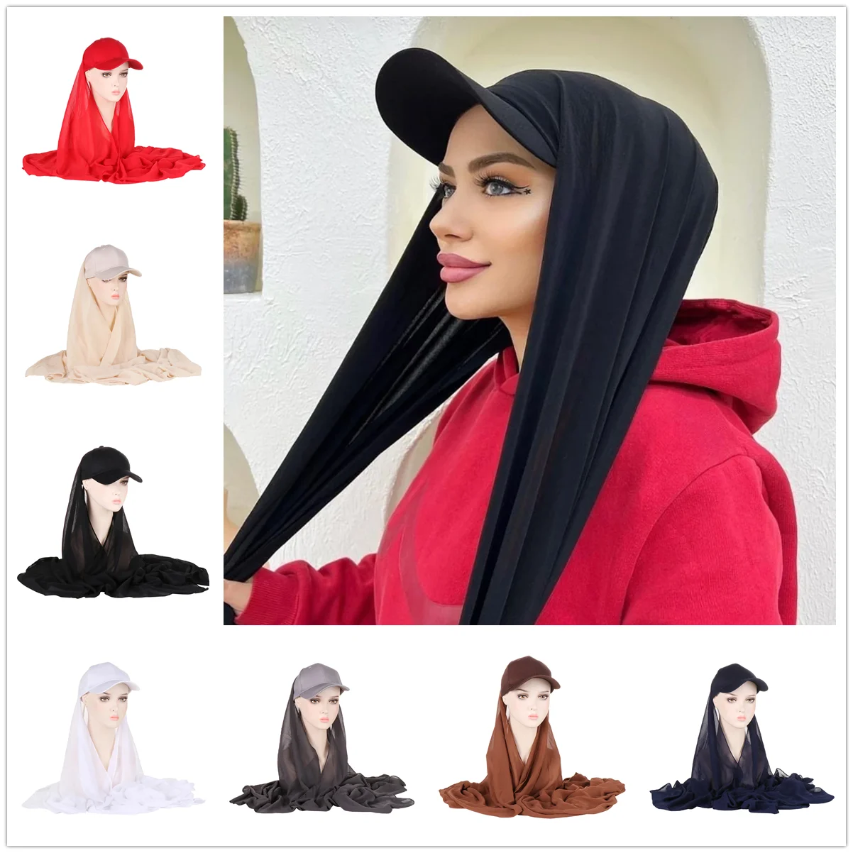 Instant Hijabs Chiffon Hijab Cap for Women Bonnet Voile Muslim Fashion Scarf Wrap Baseball Caps Bandana Hijab Bonnet Turban